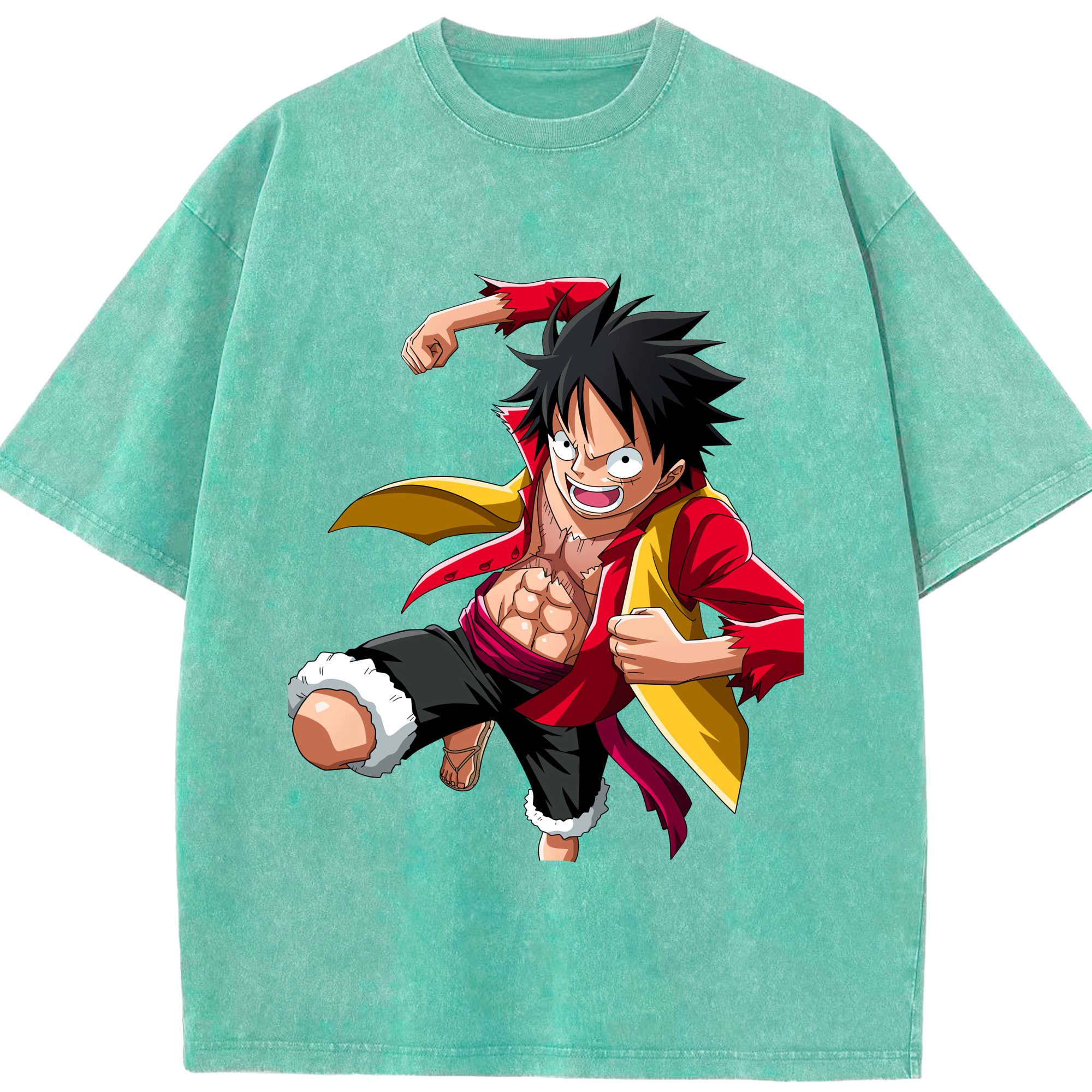 ワンピース モンキー・D・ルフィ ONE PIECE Monkey D. Luffy 綿100% ヴィンテージ風 半袖Tシャツ（フロントプリント）